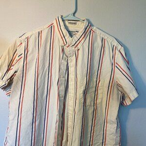 J.Crew Red, and Blue Striped t-shirt that is Cream.